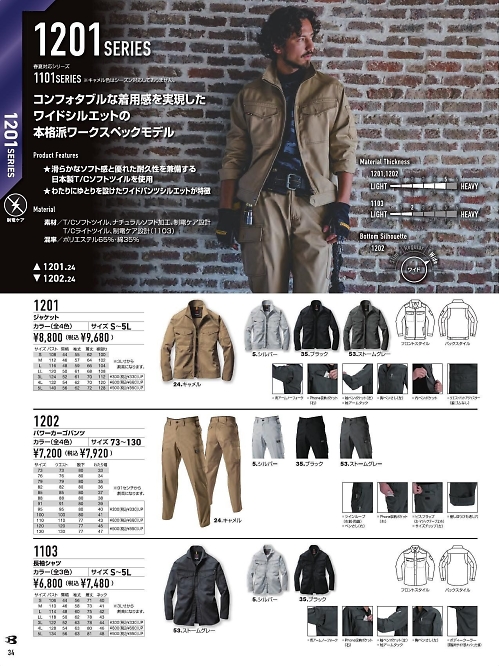 バートル(BURTLE),1202,パワーカーゴパンツの写真は2025-26最新のオンラインカタログの34ページに掲載されています。