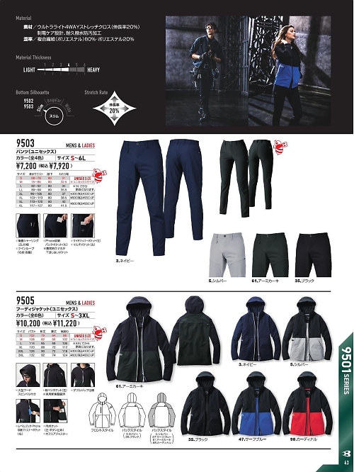 バートル(BURTLE),9505 フーディジャケットの写真は2025-26最新オンラインカタログ43ページに掲載されています。