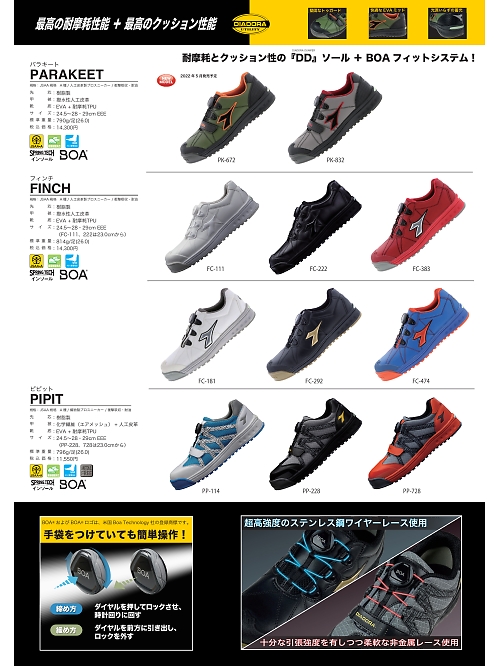 ＤＯＮＫＥＬ　ドンケル ＤＩＡＤＯＲＡ,FC181,DIADORAフィンチW+S+W(安全靴)の写真は2022最新カタログ2ページに掲載されています。