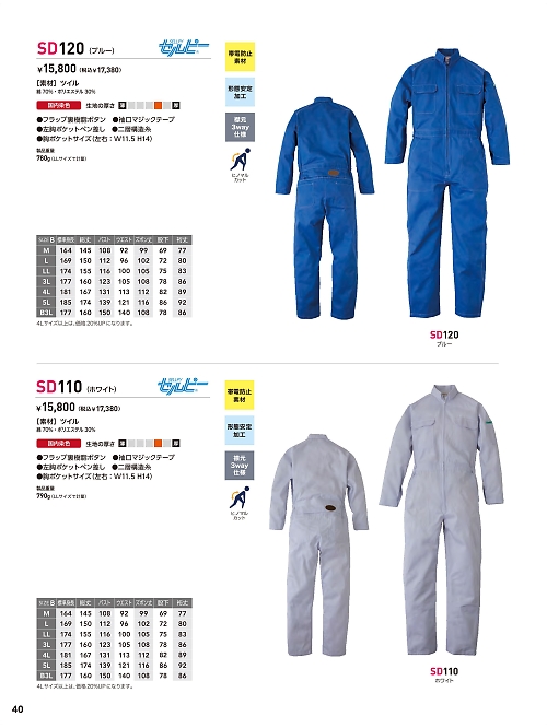 ソルディ ＳｕｎＤｉｓｋ [日の丸繊維],SD110,ツナギ(ホワイト)の写真は2026最新カタログ40ページに掲載されています。