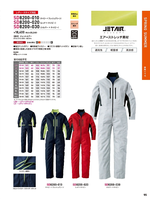 ソルディ ＳｕｎＤｉｓｋ [日の丸繊維],SD8200-020,ジェットエアーツナギの写真は2026最新カタログ95ページに掲載されています。