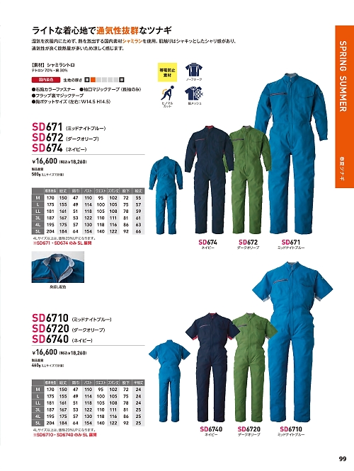 ソルディ ＳｕｎＤｉｓｋ [日の丸繊維],SD6720,半袖ツナギの写真は2026最新カタログ99ページに掲載されています。