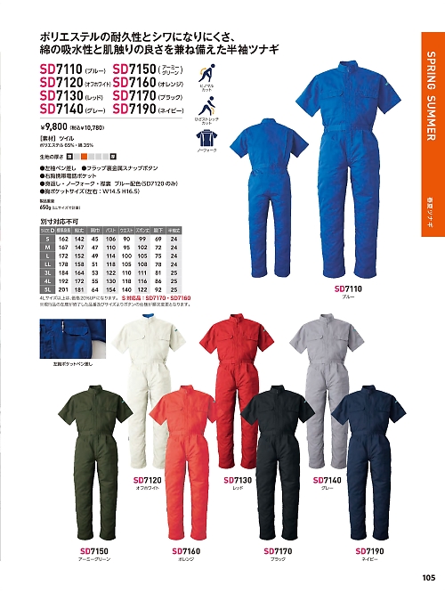 ソルディ ＳｕｎＤｉｓｋ [日の丸繊維],SD7120,ツナギ(オフホワイト)の写真は2026最新カタログ105ページに掲載されています。