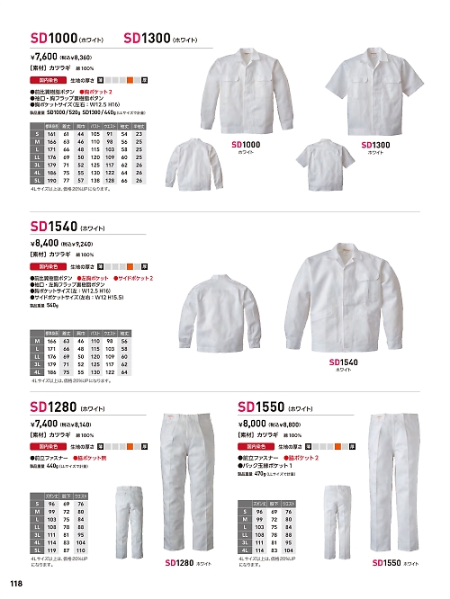 ソルディ ＳｕｎＤｉｓｋ [日の丸繊維],SD1550 男子ズボン(ホワイト)の写真は2026最新オンラインカタログ118ページに掲載されています。
