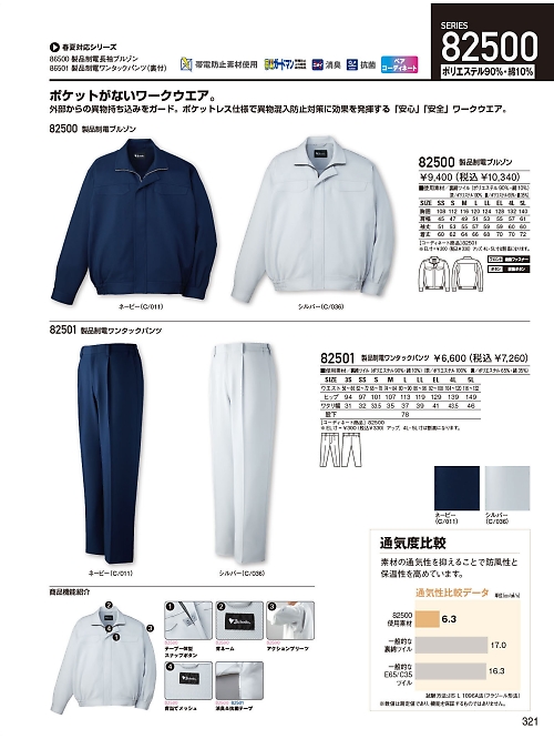 自重堂・JAWIN・制服百科,82501,ポケット無ワンタックパンツの写真は2023-24最新カタログ321ページに掲載されています。