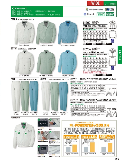 自重堂(JICHODO),81701,ワンタックパンツ(秋冬物)の写真は2025-26最新のオンラインカタログの235ページに掲載されています。