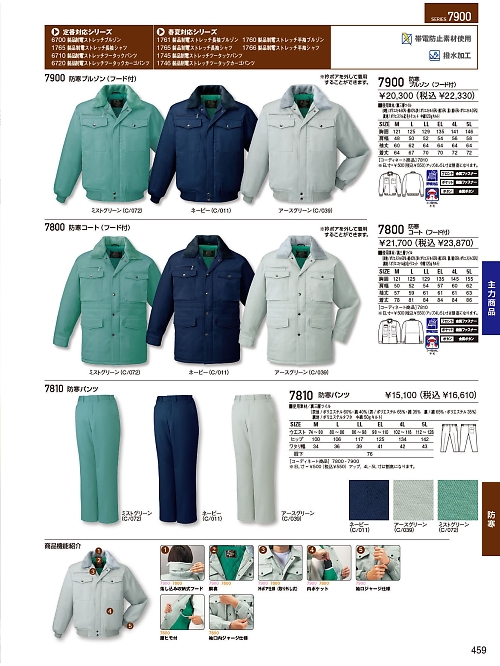 自重堂(JICHODO),7800,コート(フード付)防寒の写真は2025-26最新のオンラインカタログの459ページに掲載されています。