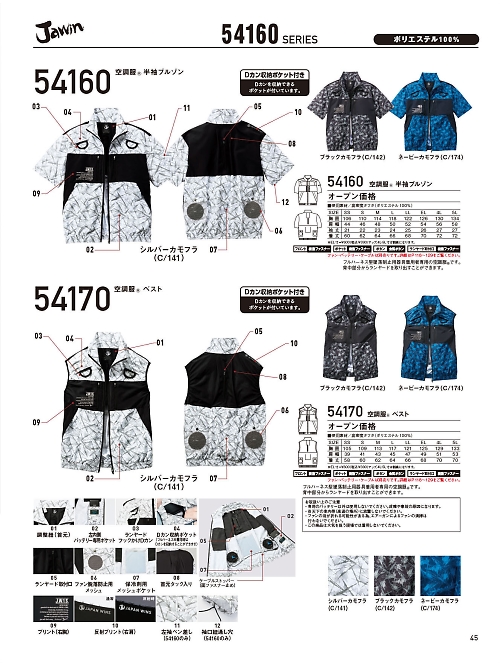 自重堂(JICHODO),54160,半袖ブルゾン(空調服)の写真は2026最新カタログ45ページに掲載されています。