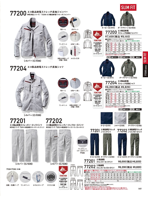 自重堂(JICHODO),77202 ノータックカーゴパンツの写真は2026最新オンラインカタログ197ページに掲載されています。