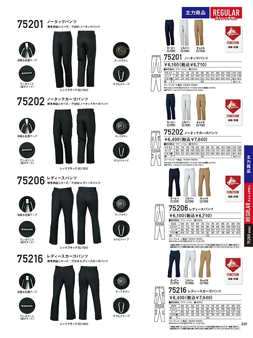 自重堂(JICHODO),75201 ノータックパンツの写真は2026最新オンラインカタログ249ページに掲載されています。