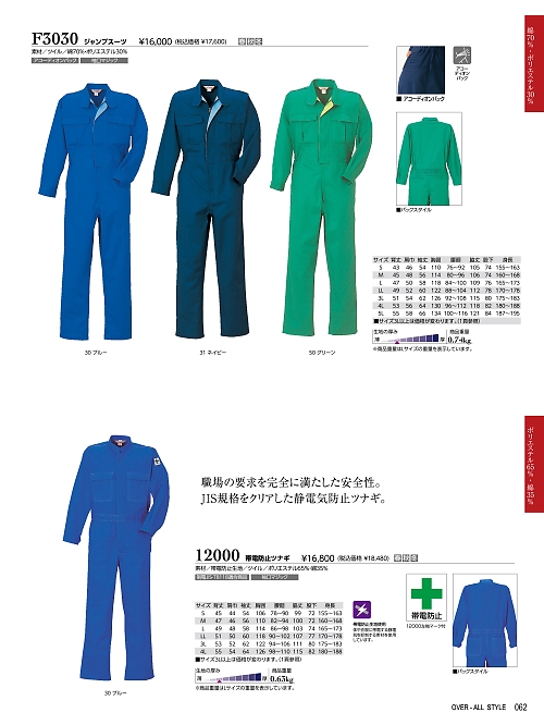 ＫＵＲＥ(クレヒフク),12000,帯電防止ツナギの写真は2025-26最新のオンラインカタログの62ページに掲載されています。