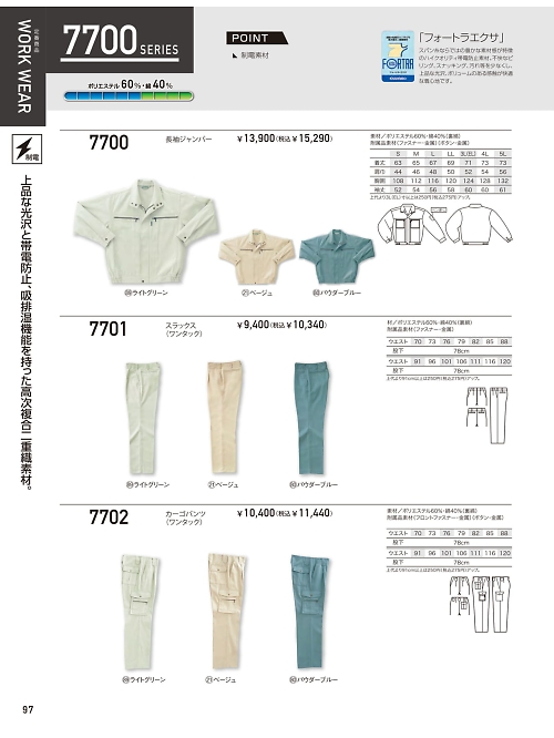 クロダルマ ＫＵＲＯＤＡＲＵＭＡ,7702,カーゴパンツ(ワンタック)の写真は2024-25最新のオンラインカタログの97ページに掲載されています。