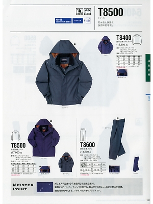 NAKATUKA CALJAC,T8500,防水防寒コートの写真は2019-20最新のオンラインカタログの62ページに掲載されています。