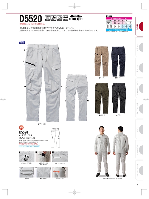 NAKATUKA CALJAC,D5520 カーゴパンツの写真は2025最新オンラインカタログ8ページに掲載されています。