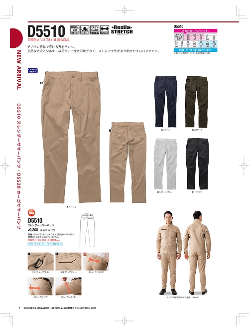 NAKATUKA CALJAC,D5510,スレンダーパンツの写真は2025-26最新カタログ7ページに掲載されています。