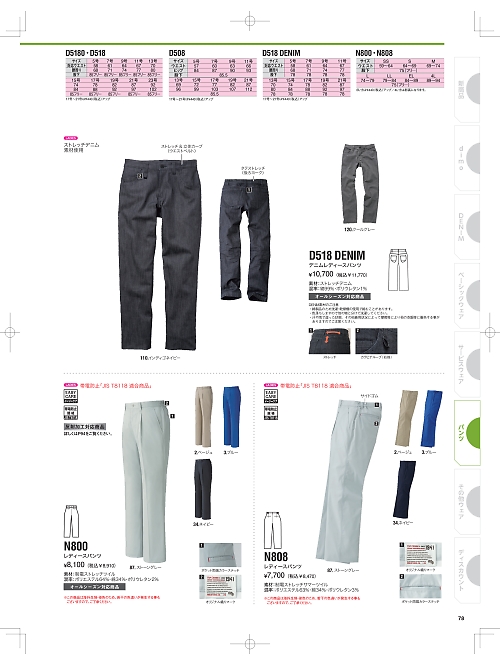 NAKATUKA CALJAC,N800,レディスパンツの写真は2025-26最新のオンラインカタログの78ページに掲載されています。