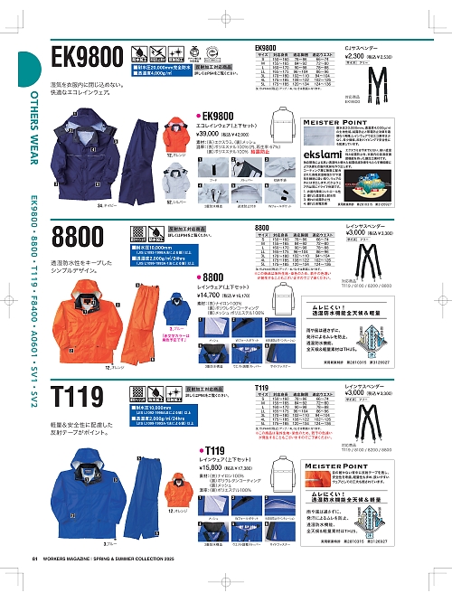 NAKATUKA CALJAC,EK9800,エコレインウェアーの写真は2025-26最新のオンラインカタログの81ページに掲載されています。