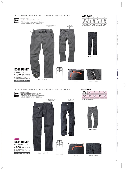 NAKATUKA CALJAC,D511DENIM メンズパンツの写真は2026最新オンラインカタログ62ページに掲載されています。