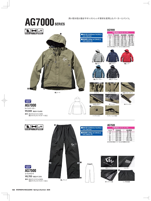 NAKATUKA CALJAC,AG7000 レインパーカーの写真は2026最新オンラインカタログ109ページに掲載されています。