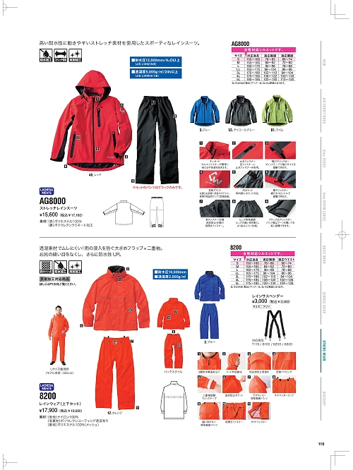 NAKATUKA CALJAC,AG8000 ストレッチレインスーツの写真は2026最新オンラインカタログ110ページに掲載されています。