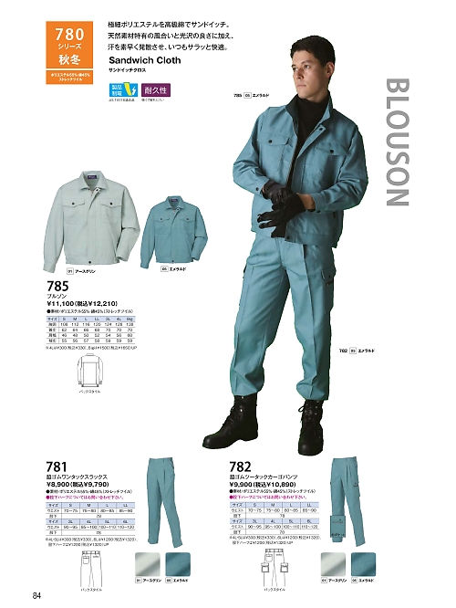 日新被服（ＲＡＫＡＮ）,781,脇ゴムワンタックスラックスの写真は2026最新のオンラインカタログの84ページに掲載されています。