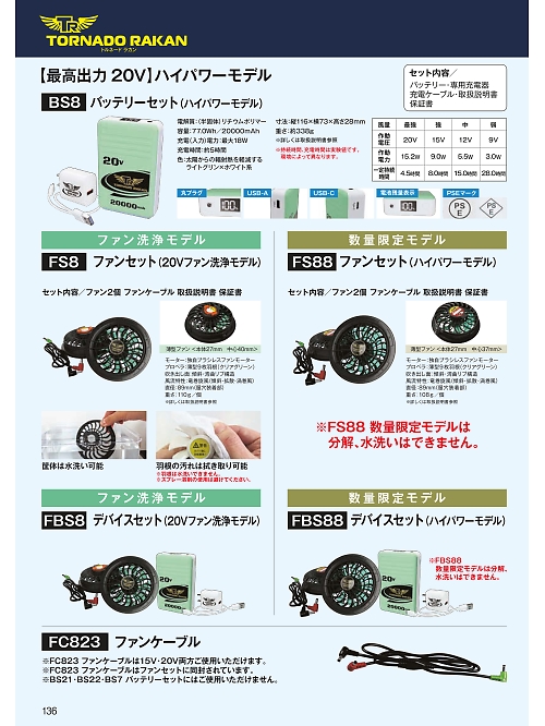 日新被服（ＲＡＫＡＮ）,FS88,ファンセット(ハイパワーモデル)の写真は2026最新カタログ136ページに掲載されています。