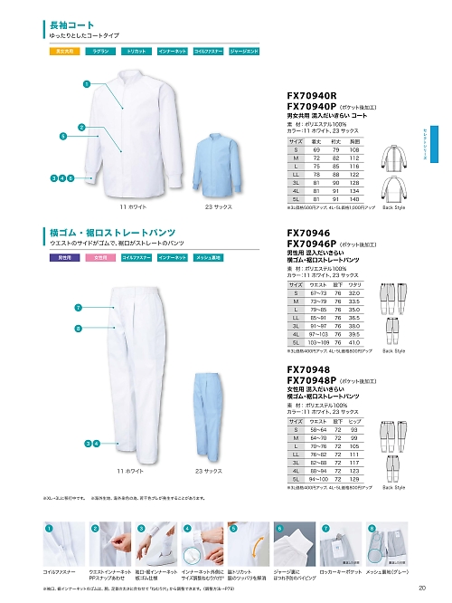 サンエス SUN-S,FX70940R,男女共用コートの写真は2026最新カタログ20ページに掲載されています。