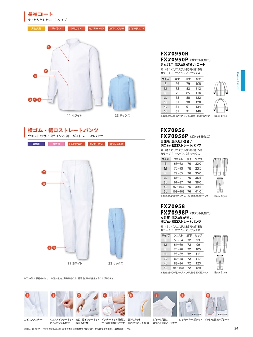 サンエス SUN-S,FX70950R 男女共用コートの写真は2026最新オンラインカタログ24ページに掲載されています。