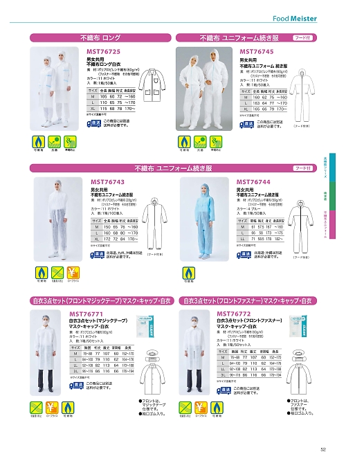 サンエス SUN-S,MST76725 不織布ロング白衣(返不の写真は2026最新オンラインカタログ52ページに掲載されています。