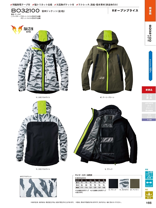 サンエス SUN-S,BO32100,雷神ジャケットの写真は2021-22最新カタログ166ページに掲載されています。