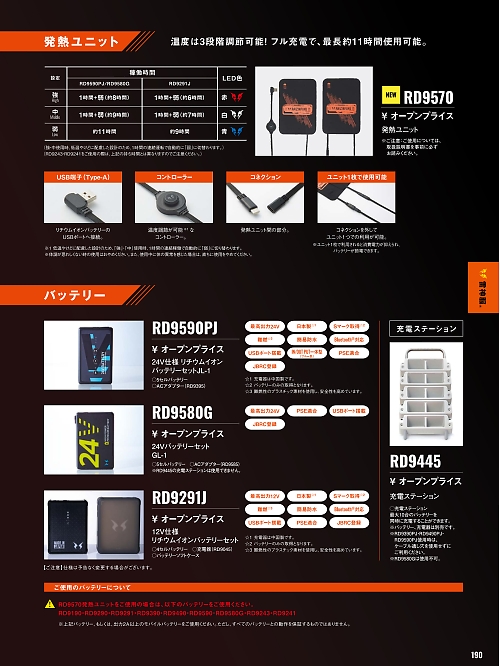 サンエス SUN-S,RD9570 発熱ユニットの写真は2025-26最新オンラインカタログ190ページに掲載されています。