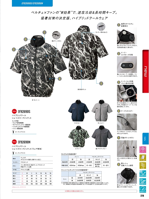 サンエス SUN-S,EF92690N,ジャケット(ウエア単体)の写真は2026最新カタログ278ページに掲載されています。