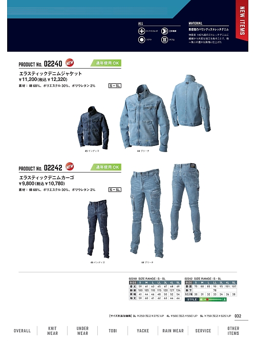 シンメン BigRun,02242,エラスティックデニムカーゴの写真は2022-23最新カタログ32ページに掲載されています。