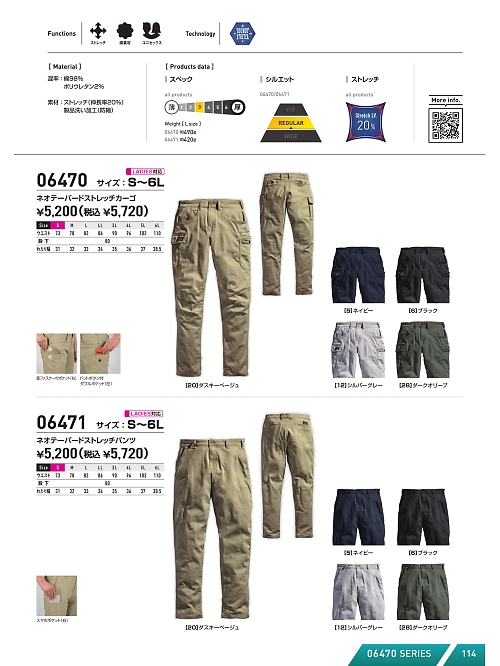 シンメン BigRun,06471 ネオテーパードストレッチパンツの写真は2025最新オンラインカタログ114ページに掲載されています。