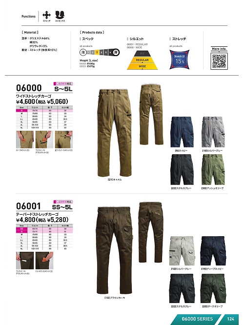 シンメン BigRun,06001 テーパードストレッチカーゴの写真は2026最新オンラインカタログ124ページに掲載されています。