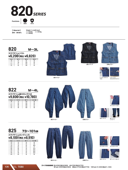 シンメン BigRun,825 スラブデニムロングニッカの写真は2026最新オンラインカタログ135ページに掲載されています。