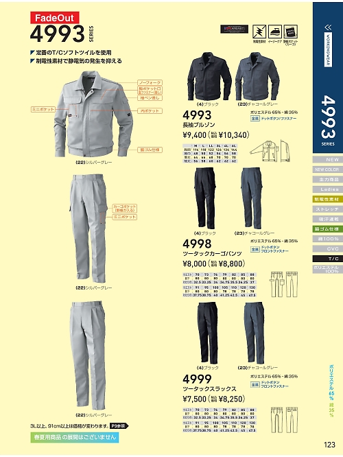 ＳＯＷＡ(桑和),4993,長袖ブルゾンの写真は2021-22最新のオンラインカタログの123ページに掲載されています。