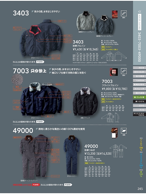 ＳＯＷＡ(桑和),7003 防寒着(ブルゾン)の写真は2021-22最新オンラインカタログ245ページに掲載されています。