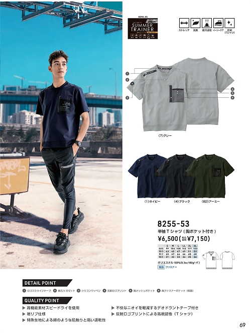 ＳＯＷＡ(桑和),8255-53 半袖Tシャツの写真は2024最新オンラインカタログ69ページに掲載されています。