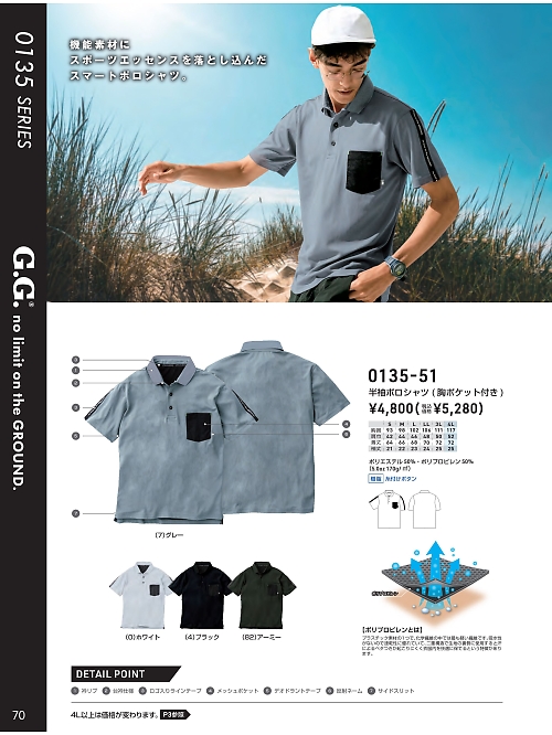 ＳＯＷＡ(桑和),0135-51,半袖ポロシャツの写真は2024最新カタログ70ページに掲載されています。