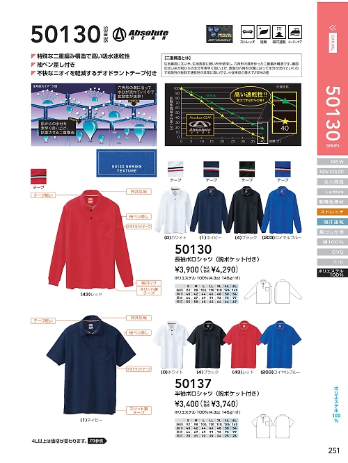 ＳＯＷＡ(桑和),50130,長袖ポロシャツの写真は2024最新カタログ251ページに掲載されています。