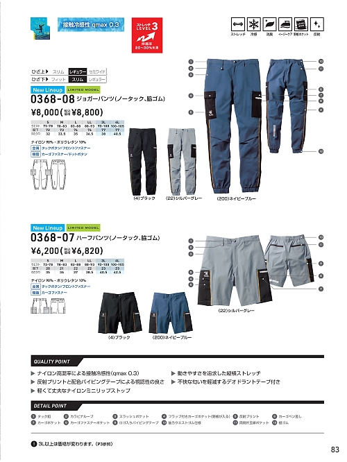 ＳＯＷＡ(桑和),0368-08 ジョガーパンツの写真は2025最新オンラインカタログ83ページに掲載されています。