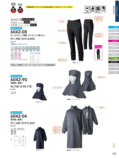 ＳＯＷＡ(桑和),6042-04 割烹着(難燃)の写真は2025最新オンラインカタログ131ページに掲載されています。