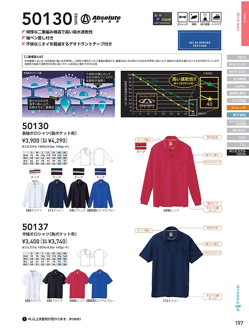 ＳＯＷＡ(桑和),50137 半袖ポロシャツの写真は2025-26最新オンラインカタログ197ページに掲載されています。