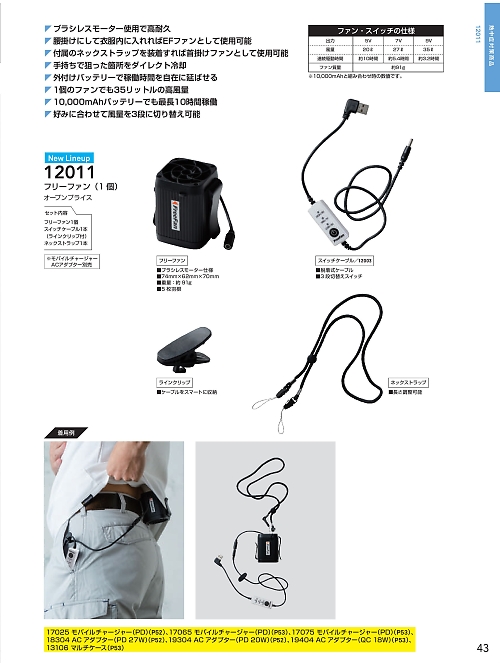 ＳＯＷＡ(桑和),12011 フリーファン1個(ケーブル･ネックストラップ付)の写真は2026最新オンラインカタログ43ページに掲載されています。