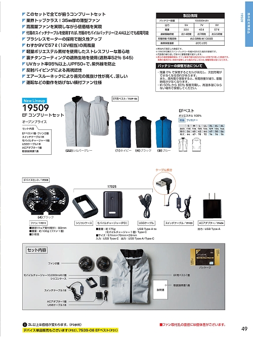 ＳＯＷＡ(桑和),19509,コンプリートセット(空調服)の写真は2026最新カタログ49ページに掲載されています。