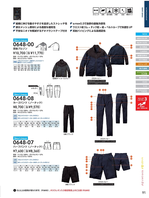 ＳＯＷＡ(桑和),0648-07,ハーフパンツの写真は2026最新カタログ91ページに掲載されています。