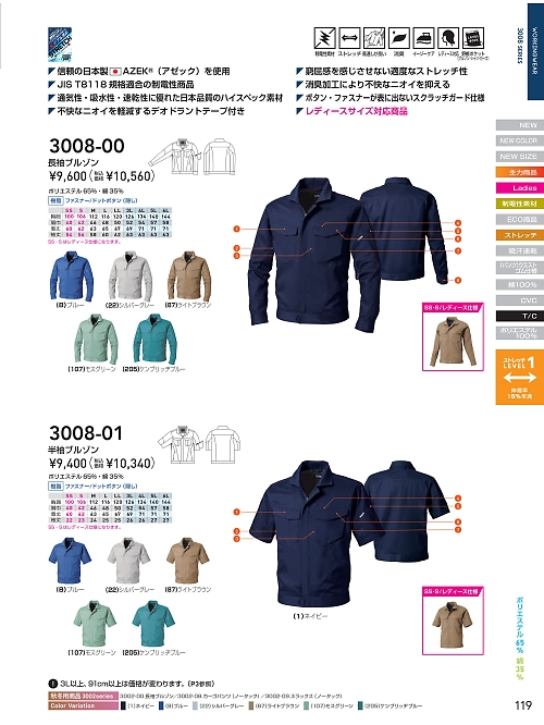 ＳＯＷＡ(桑和),3008-00 長袖ブルゾンの写真は2026最新オンラインカタログ119ページに掲載されています。