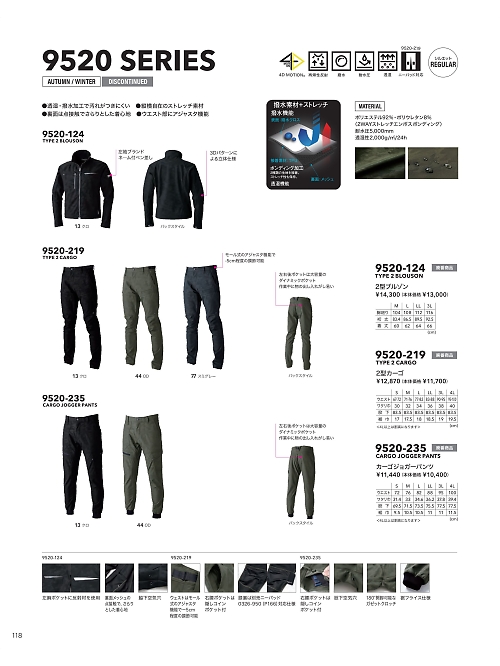 寅壱(TORA style),9520-235 カーゴジョガーパンツの写真は2025-26最新オンラインカタログ118ページに掲載されています。