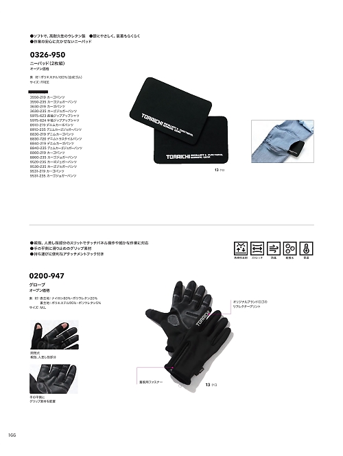 寅壱(TORA style),0200-947 グローブの写真は2026最新オンラインカタログ166ページに掲載されています。